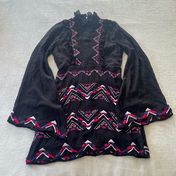 Rococo Sand RARE Silk T-Back Embroidered Long Sleeve Mini Dress - Picture 6 of 13